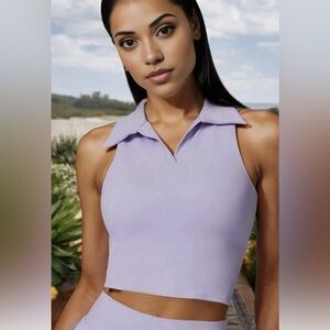 Anna Kaci Women's Sleeveless Polo Crop Top With Collared Neckline & Stretch Fit